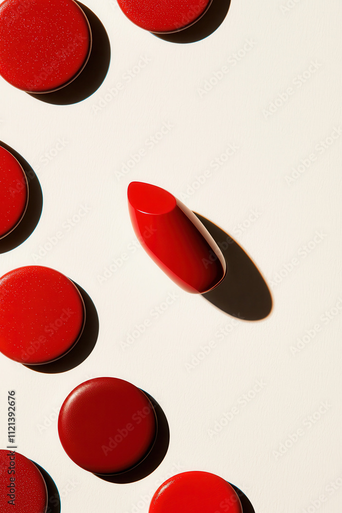 Minimalistic Red Lipstick and Cream Background with Shadows