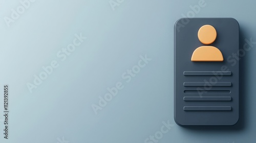 Register signup login. A minimalistic design of a profile card featuring a user icon and text lines, set against a soft gradient background.