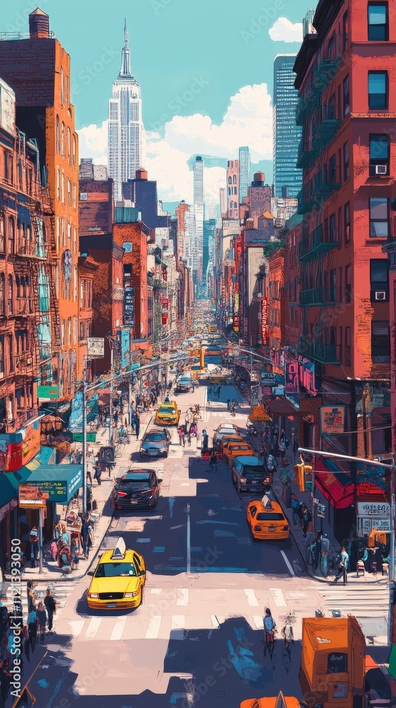 Naklejka premium Urban Cityscape: A Colorful Street View