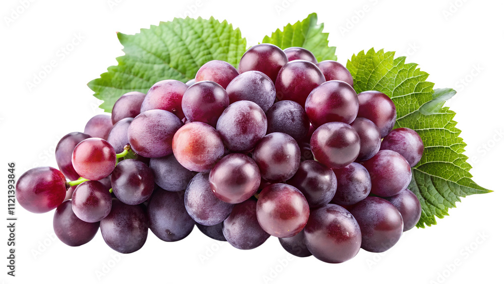 Obraz premium PNG transparent Freshly harvested dark purple grapes on green leaves showcasing their natural beauty and ripeness
