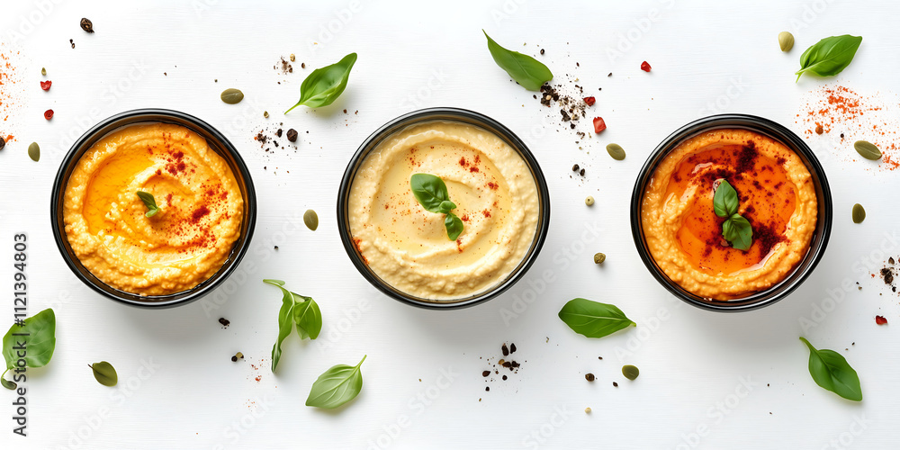 Tasty hummus on white background, top view Tasty hummus on white background, top view