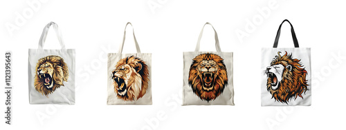 White Tote Bag Featuring Lion Face Print photo