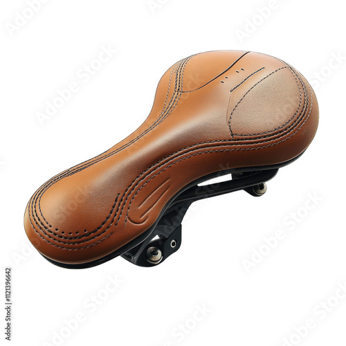 Brown leather bicycle saddle with metal base designed for comfort and support isolated on transparent background png photo