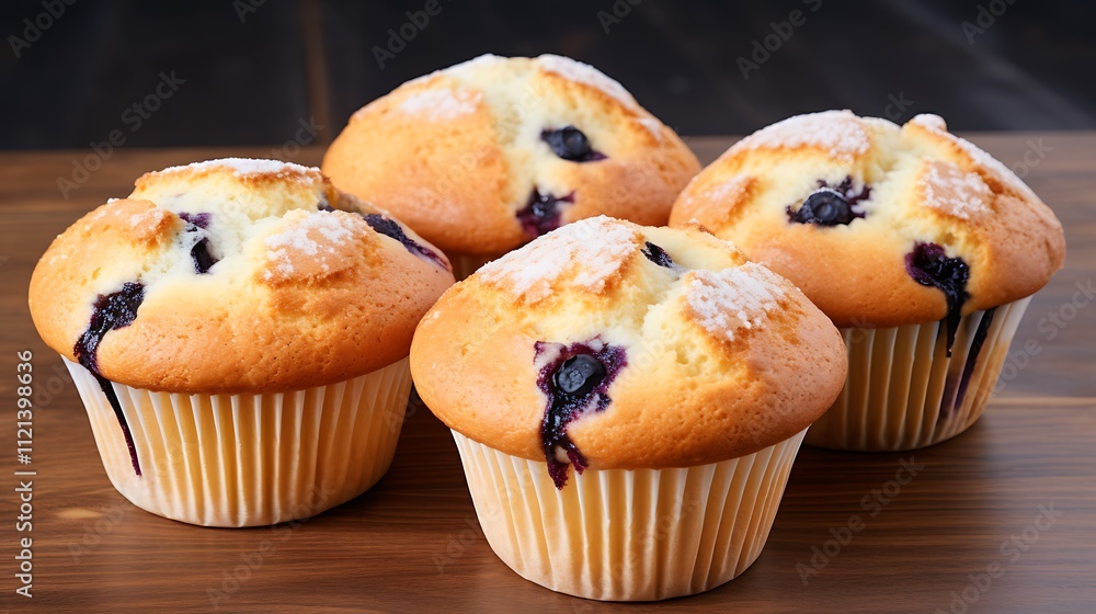 blueberry muffins on a blue background blueberry muffins on a blue background