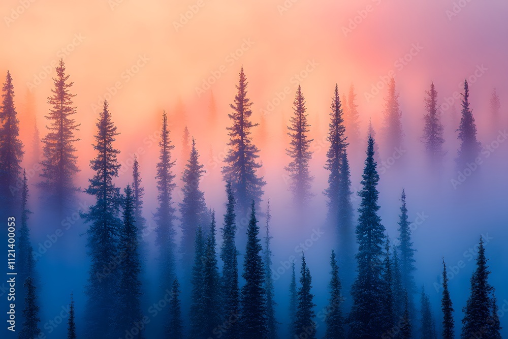 Foggy morning in pine forest Foggy morning in pine forest