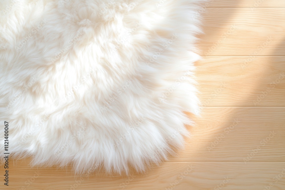 Soft White Faux Fur on Light Wooden Floor Surface Reflecting Sustainable and Ethical Fashion Concept Soft White Faux Fur on Light Wooden Floor Surface Reflecting Sustainable and Ethical Fashion Concept