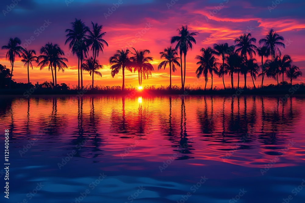 Obraz premium Sunset over rice paddies