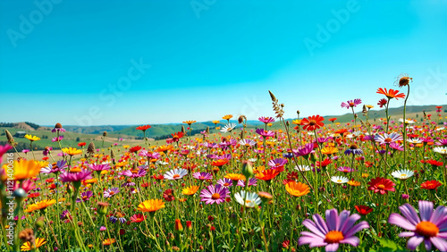 Vibrant Field Of Wildflowers Swaying In The Breeze