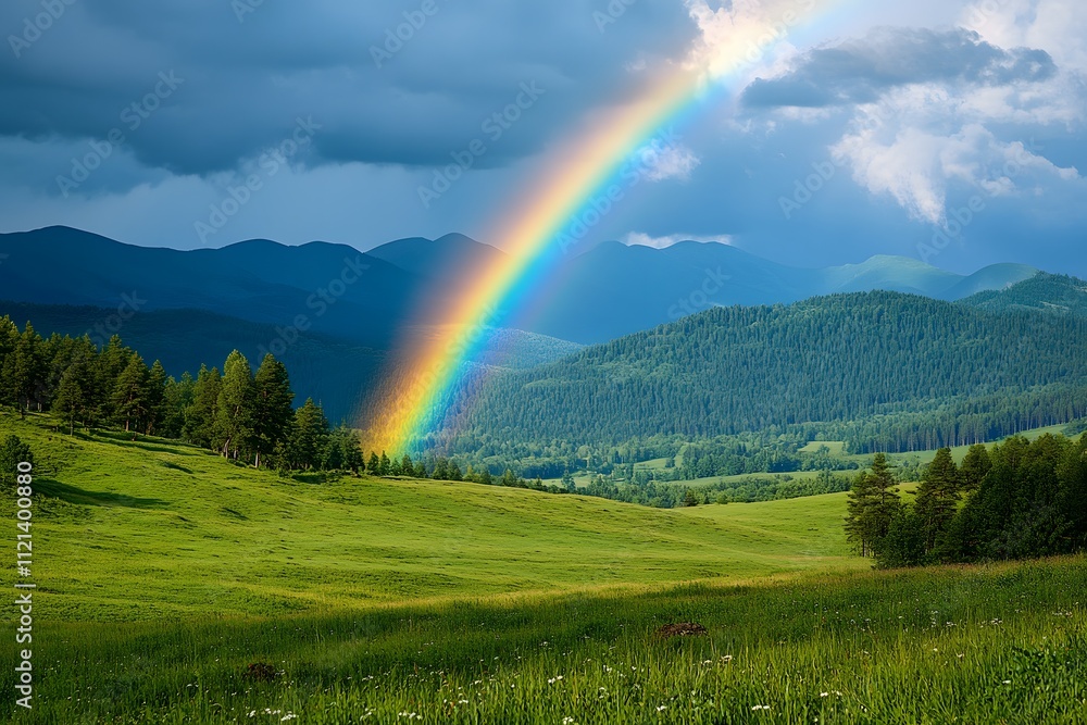 Rainbow over lush valley Rainbow over lush valley