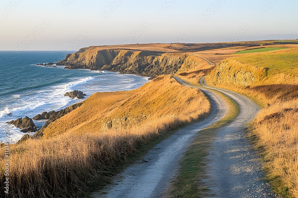 Coastal road along rugged cliffs Coastal road along rugged cliffs