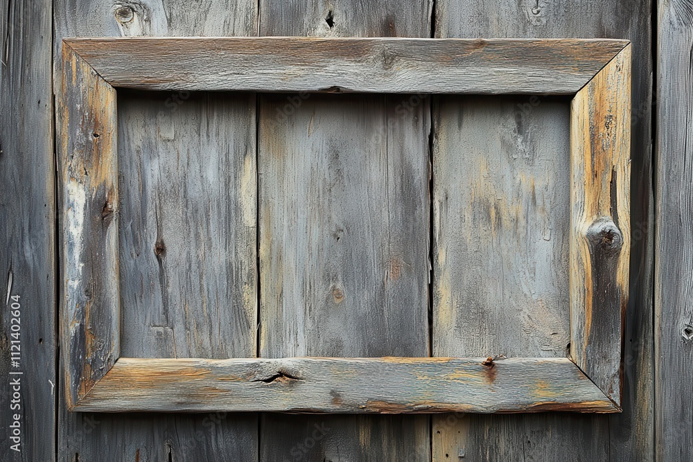 Weathered Wooden Frame on a Gray Wooden Wall Weathered Wooden Frame on a Gray Wooden Wall
