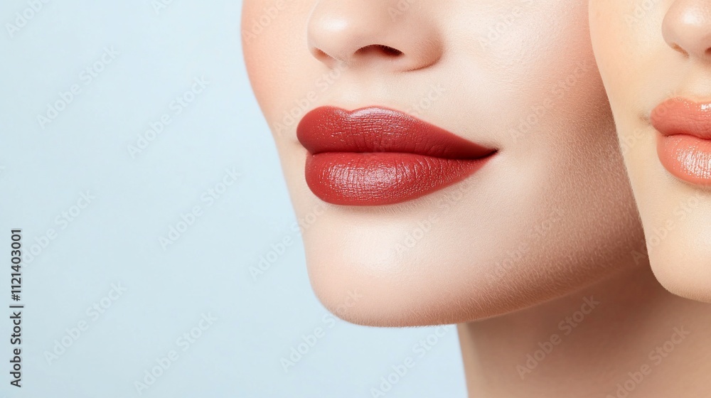 Close-up of two stylized lips showcasing different lipstick shades. Close-up of two stylized lips showcasing different lipstick shades.