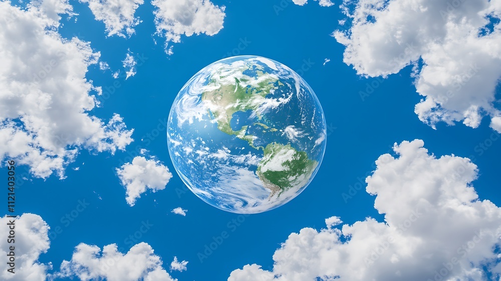 A Beautiful View of Earth with a Clear Blue Sky and Fluffy Clouds A Beautiful View of Earth with a Clear Blue Sky and Fluffy Clouds