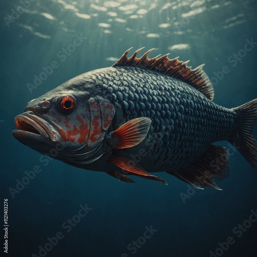 A fish drawn in the style of Japanese ukiyo-e art.