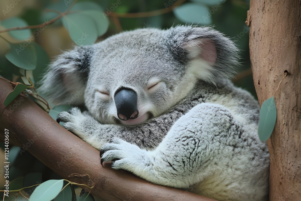 Fototapeta premium Koala sleeping in eucalyptus tree