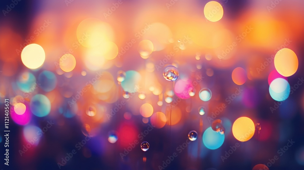 Water Droplets Reflecting Colorful Bokeh Lights Water Droplets Reflecting Colorful Bokeh Lights
