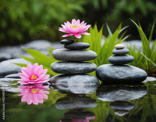 zen stones and flower