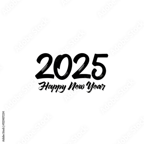 2025 happy new year text on transparent background.