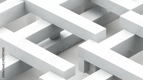 Abstract architectural image of intersecting concrete beams, creating a complex geometric pattern. Perfect for modern design or construction backgrounds.