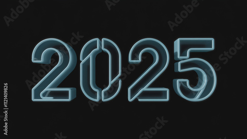 2025 text A 3D render of the text "2025" in a futuristic, neon-style font. The text is in black and is placed on a black background.