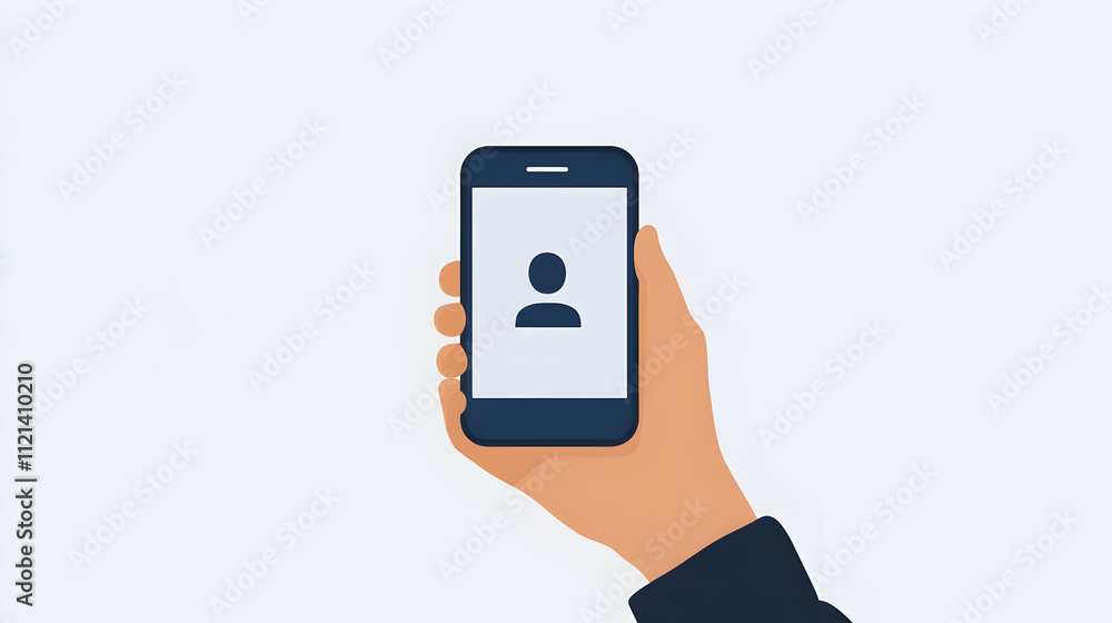 A vector of a person holding a smartphone with a social media app icon on the screen. Person holding smartphone with social app. A vector of a person holding a smartphone with a social media app icon on the screen. Person holding smartphone with social app.
