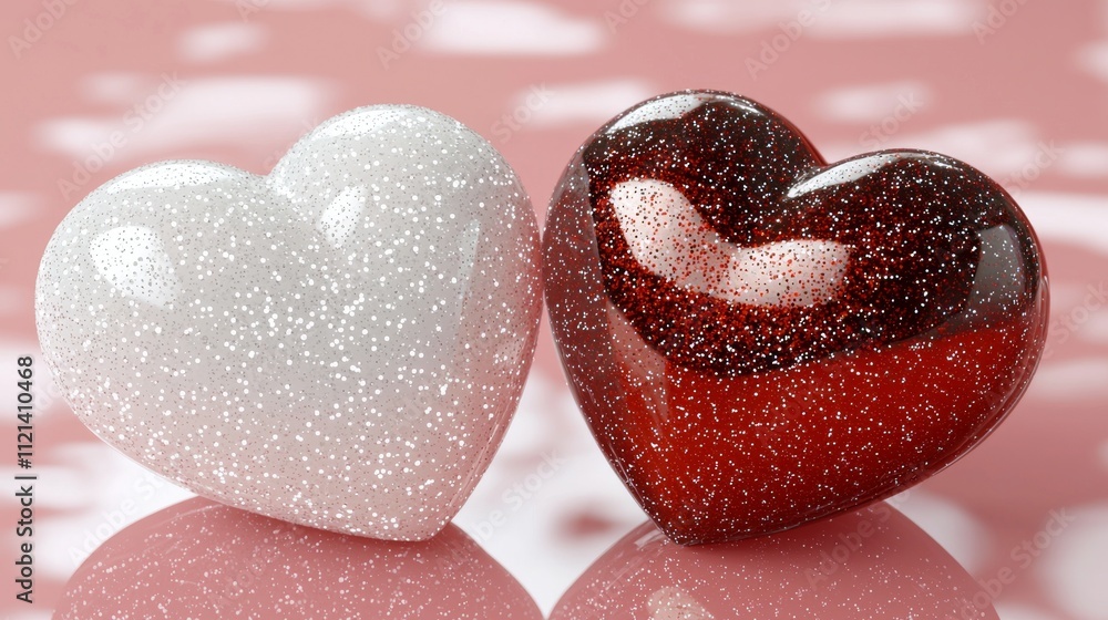 Obraz premium Valentine Sparkling Hearts Love Celebration Romantic Decor Festive Environment Close-Up View Heartfelt Concept