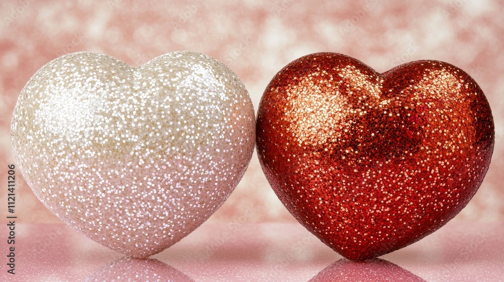 Valentine's Day Celebration with Glittery Red and White Hearts Romantic Decor Indoor Setting Festive Atmosphere Love Concept Valentine's Day Celebration with Glittery Red and White Hearts Romantic Decor Indoor Setting Festive Atmosphere Love Concept