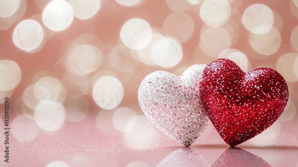 Valentine's Day Celebration Romantic Setting Glittery Hearts Soft Background Close-Up Viewpoint Love Concept for SEO Impact