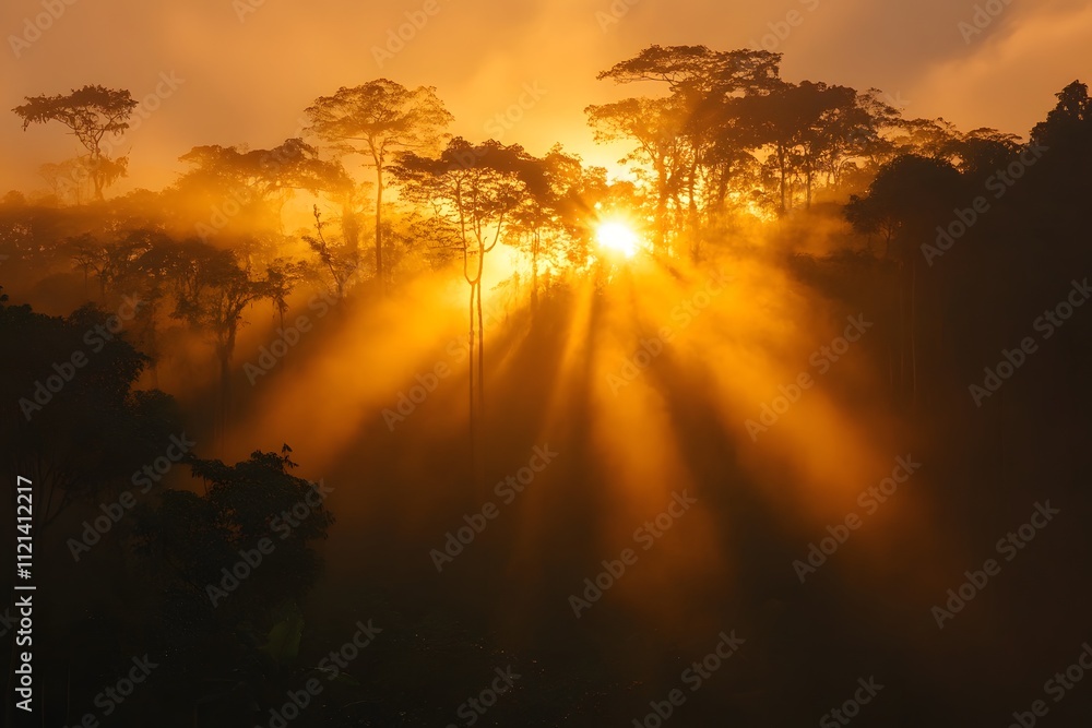 Sunset over forest