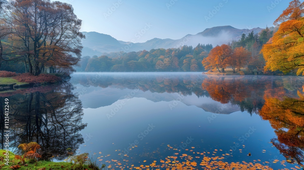 Fototapeta premium Serene Autumn Evening at a Calm Lakeside