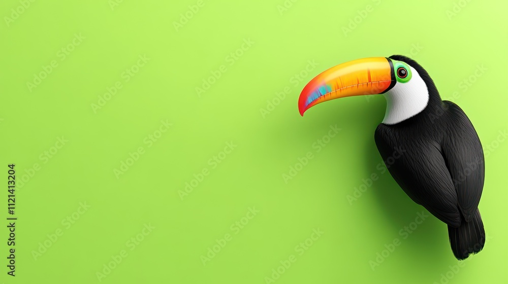 Naklejka premium A colorful toucan against a vibrant green background.