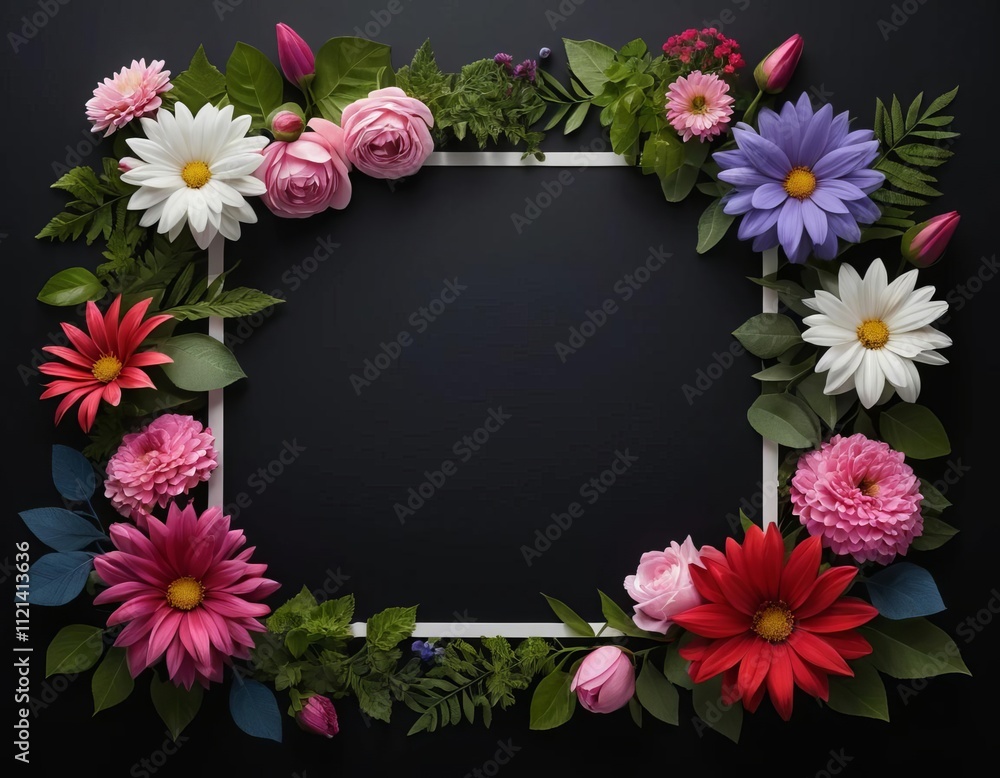 Fototapeta premium frame with flowers and leaves