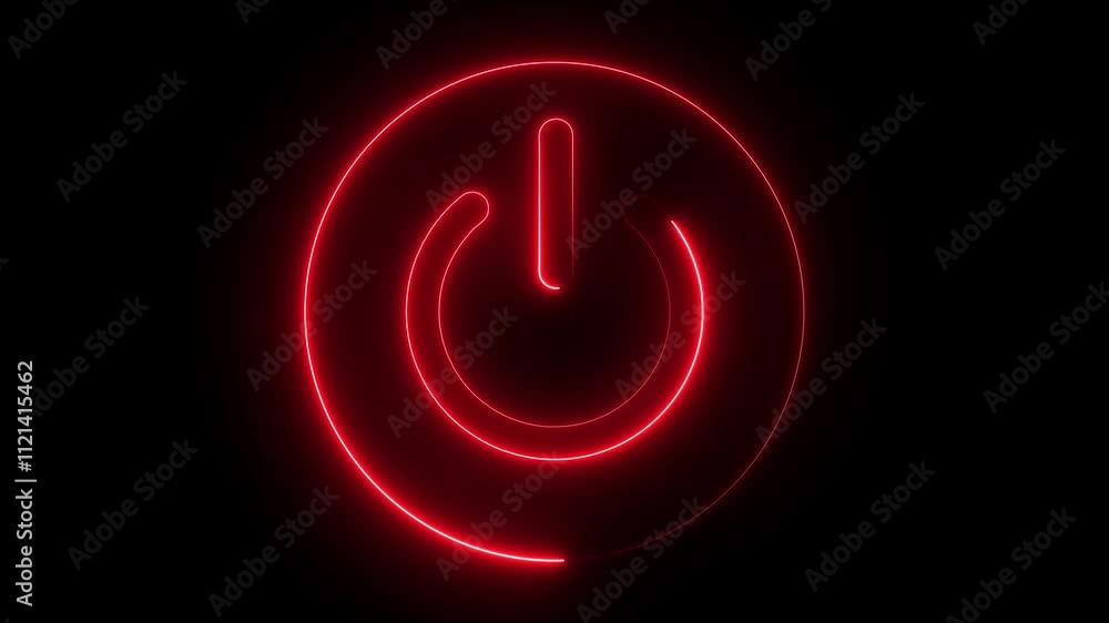 Neon glowing power button icon animated on a black background ,The appearance of neon symbol power off closed circle animated on black background Neon glowing power button icon animated on a black background ,The appearance of neon symbol power off closed circle animated on black background