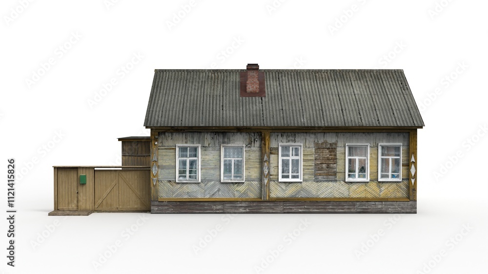 3D rendering of an old building on a white background
