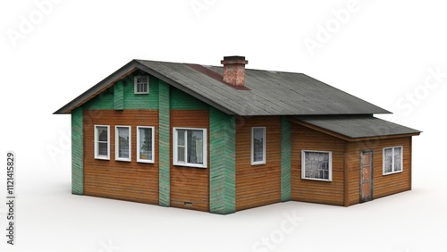 3D rendering of an old building on a white background 