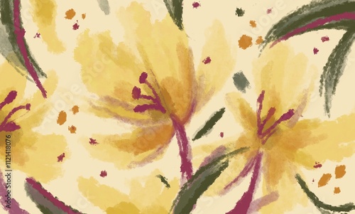 abstract hand drawn watercolor background of yellow flowers