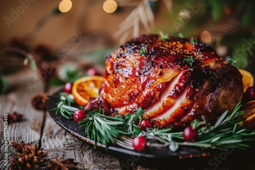  Festive Glazed Holiday Ham with Orange Garnish photo