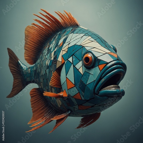 A fish drawn in the style of stained glass.