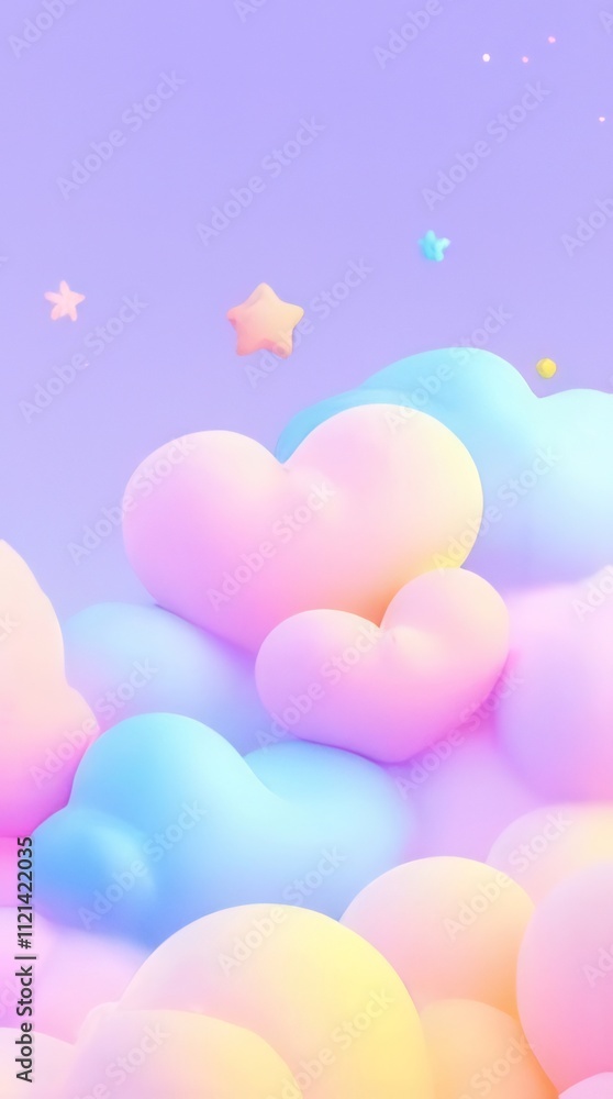 Pastel hearts and clouds; dreamy, cute background. Pastel hearts and clouds; dreamy, cute background.