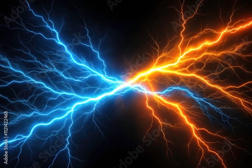 Abstract Blue Orange Lightning Bolts Minimalist Black Background Wallpaper Art