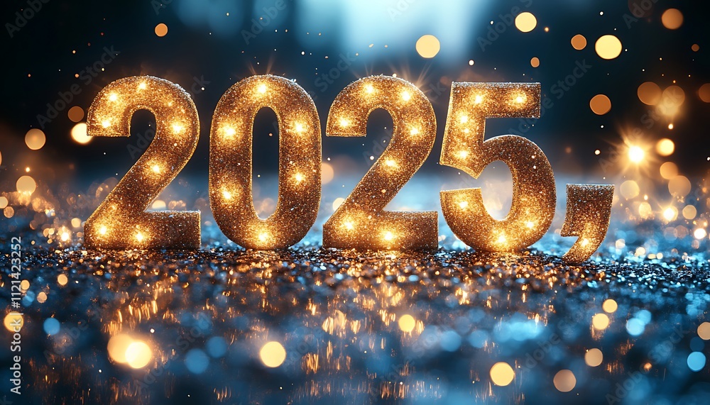 New Year 2025 Number Illuminated with Lights New Year 2025 Number Illuminated with Lights