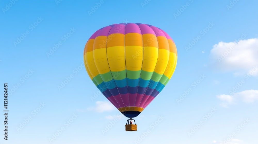 Fototapeta premium A colorful hot air balloon soaring in a clear blue sky.