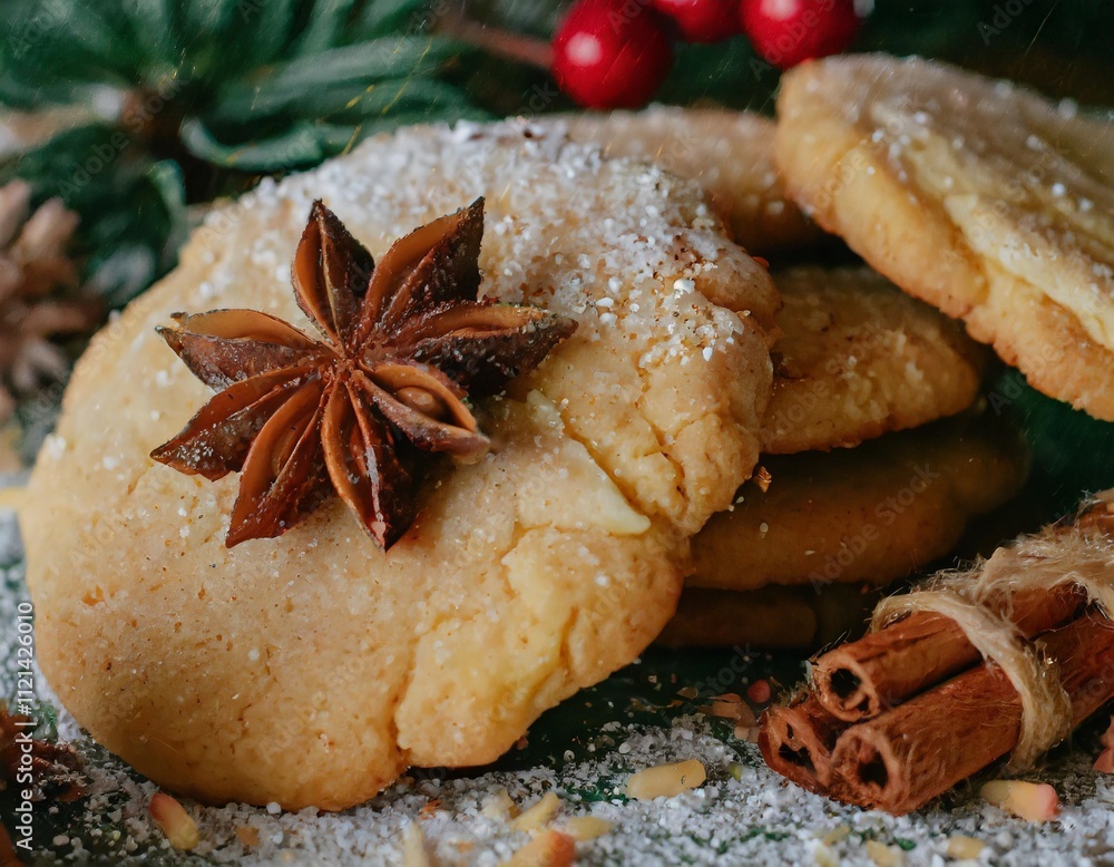 Fototapeta premium Spiced Holiday Cookies Perfectly Captured in Artistic Festive Food Photography Styles