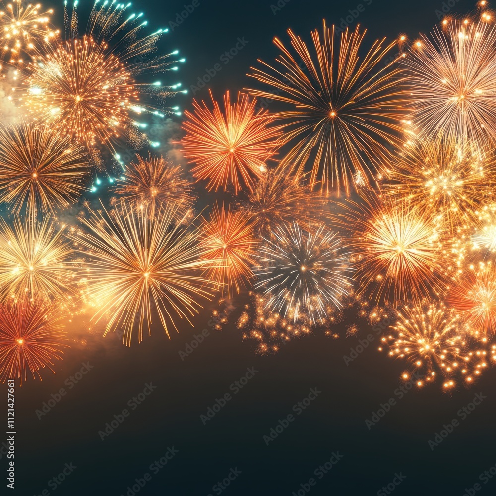 Fototapeta premium New Year Celebration with Fireworks Display in the Night Sky