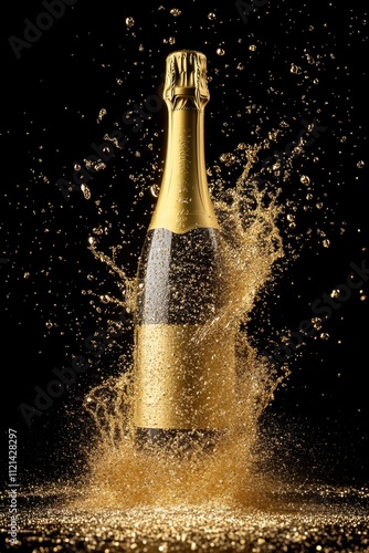 Golden Champagne Bottle Splash photo