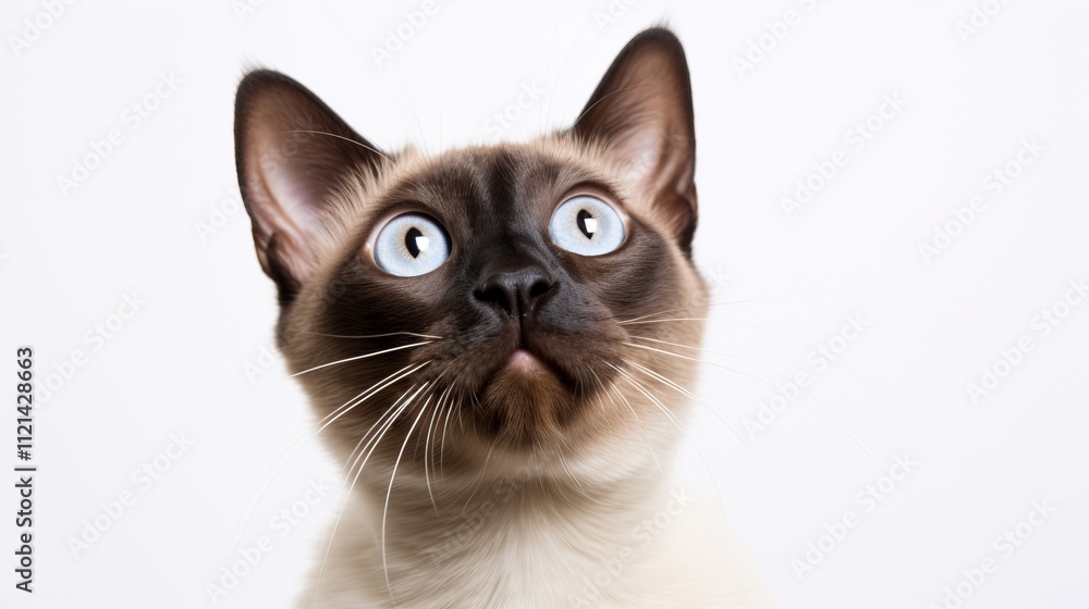 A Siamese Cat with Wide Eyes, Captivating Portrait of a Curious Animal A Siamese Cat with Wide Eyes, Captivating Portrait of a Curious Animal