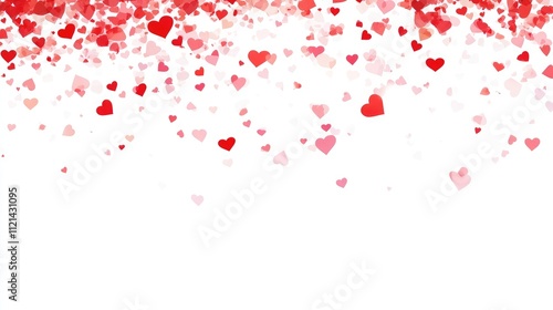 Vibrant Red and Pink Hearts Falling Against a White Background, Perfect for Romantic Themes, Valentine's Day, Weddings, and Love Celebrations