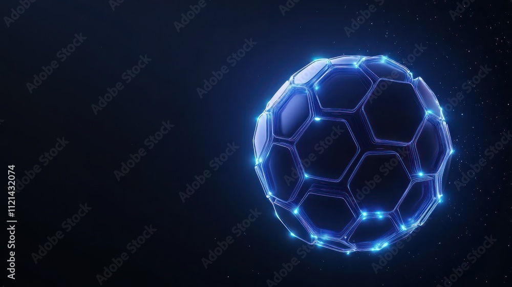 Fototapeta premium Futuristic hexagonal sphere with glowing edges in dark space.