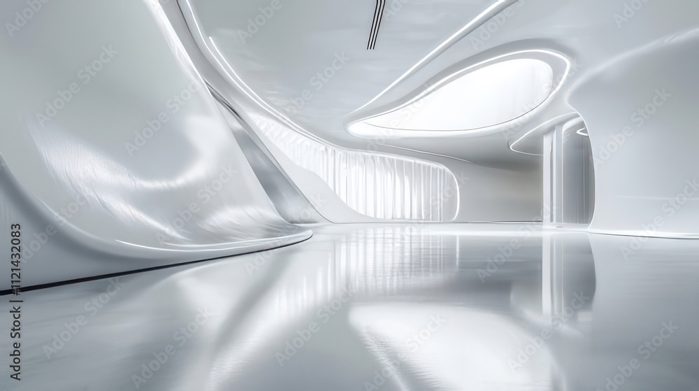 Modern white futuristic interior design architecture. Modern white futuristic interior design architecture.