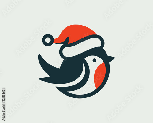 Christmas Robin Bird Santa Claus Cap Logo Design Icon Vector Illustration. Merry Christmas